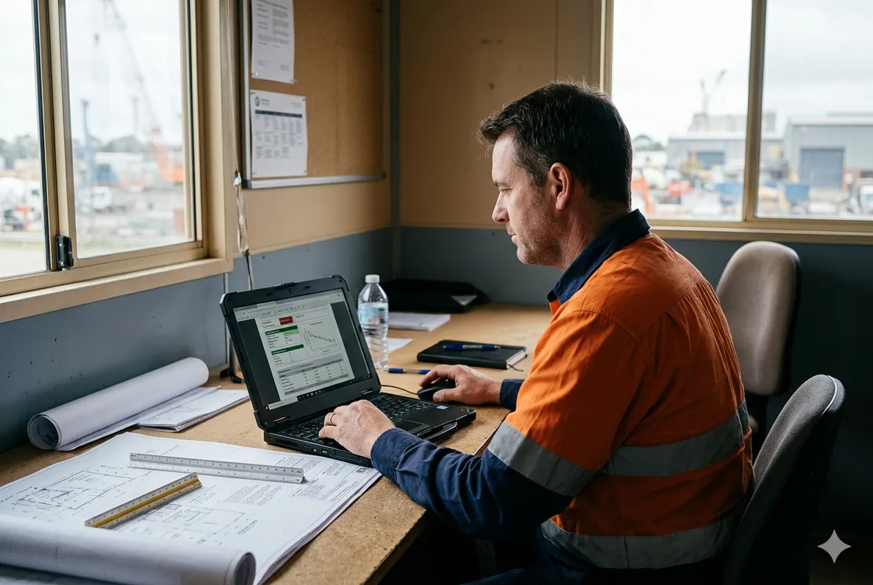 Safety manager reviewing audiometric test results at NSW worksite